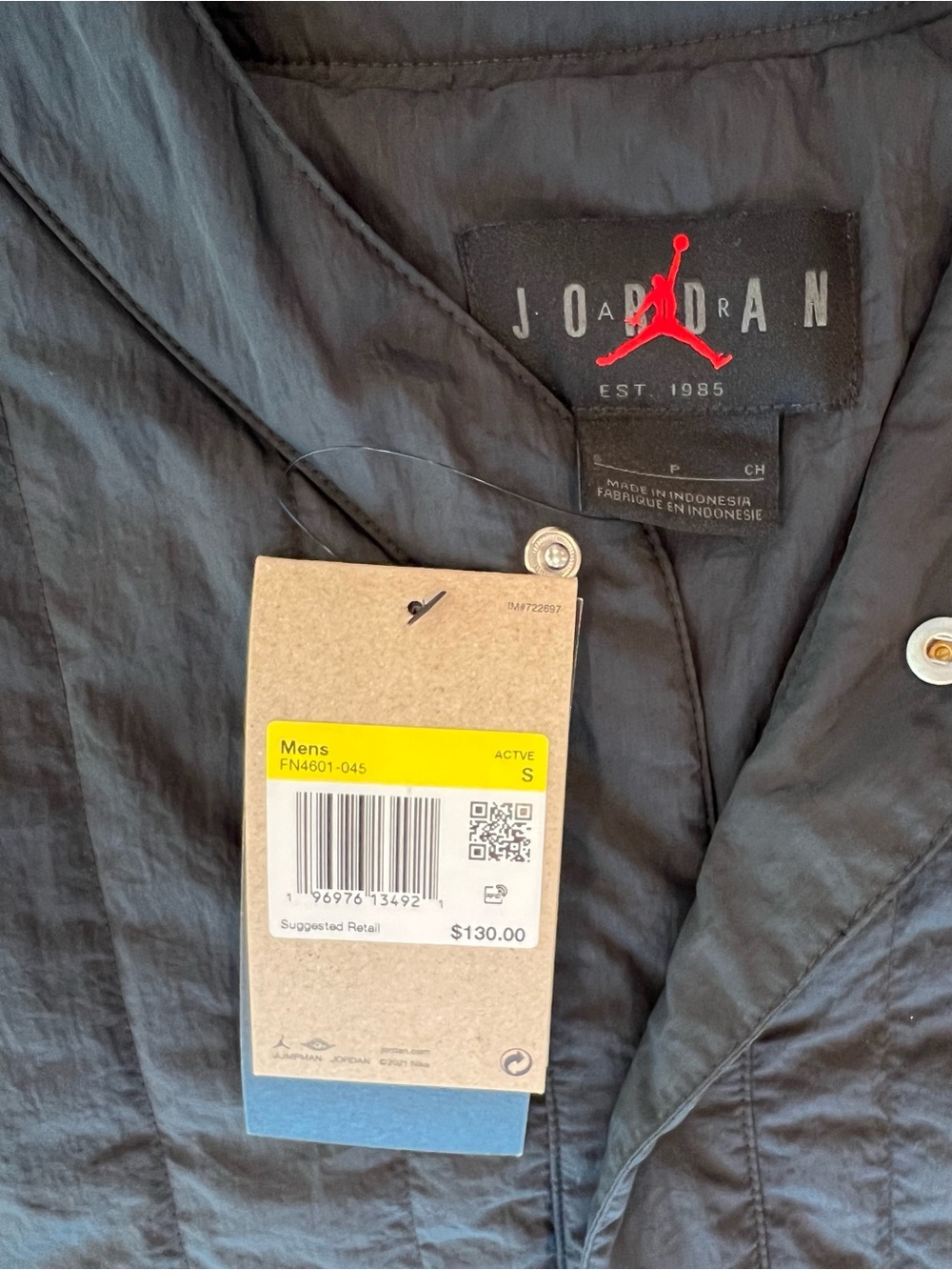 NWT Jordan Flight Quilted snap baseball jersey Jacket in Black